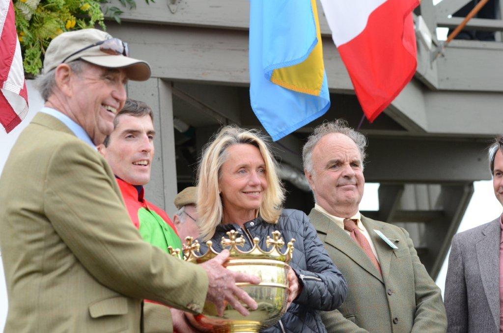 The Foyle team accepts the trophy for the International Gold Cup Timber Stakes. Photo Courtesy Liz Callar.