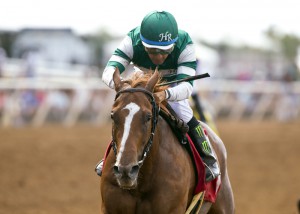 Hronis Racing's Stellar Wind jockey Victor Espinoza win the Grade III, $100,000 Torrey Pines Stakes, Sunday, August 30, 2015 at Del Mar Thoroughbred Club, Del Mar CA. © BENOIT PHOTO