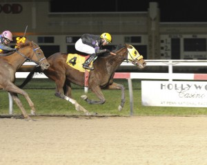 Turks and Chaos wins a $17,100 claiming race at Penn National by 3/4's of a length over Miss Mandalay November 20. The 3 year old Oratory filly was bred by Mary Iselin