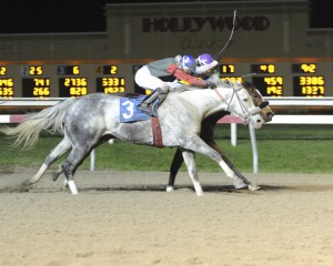 Maid To Run, bred by Anne Tucker, wins a tight 5 1/2 furlong sprint over Natal November 21, 2015 at Penn National. A nose separated the duo at the finish.