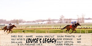 Louise's Legacy was dominant in a $40,000 maiden special weight score December 6th at Laurel.