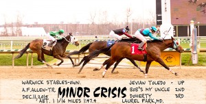Minor Crisis scores a one-half length win over Bob's My Uncle December 11 at Laurel.