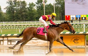 Porte Cochere won her second straight race and second straight bonus, courtesy of the new VTA/HBPA incentive program. Photo by Jim McCue.