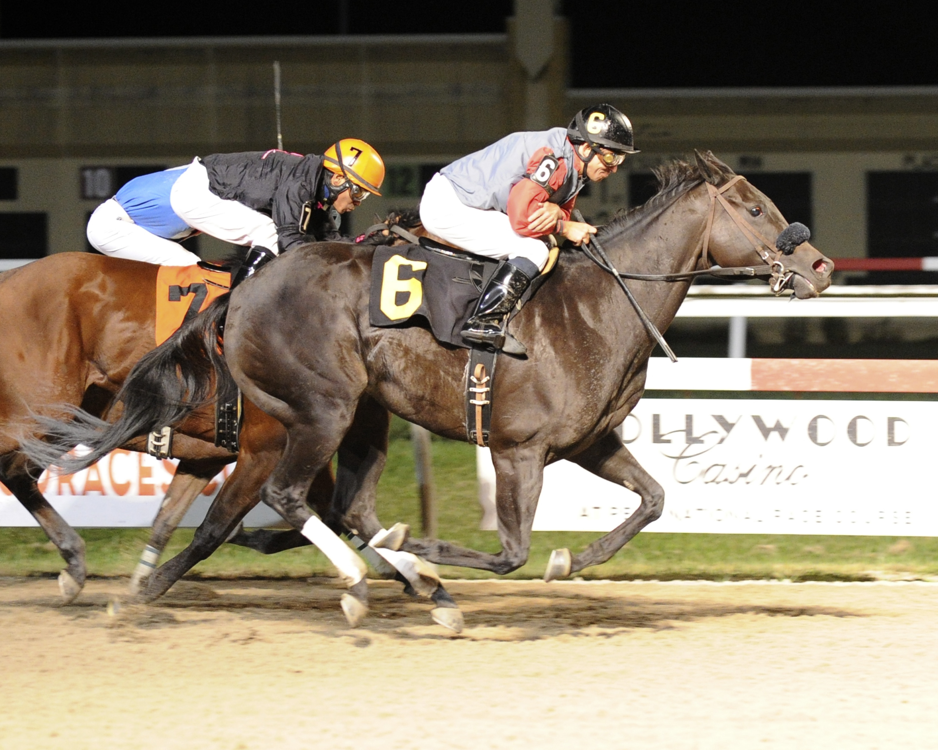 True Cost, bred by Anne Tucker, won a tight half length triumph over Deliver Me at Penn National in a $32,850 claiming event. Photo by B&D Photography.