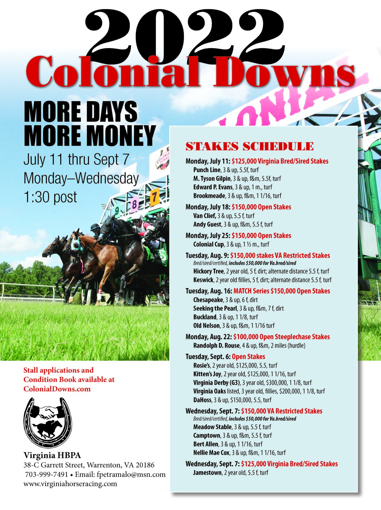 2022 Colonial Downs Stakes Schedule Virginia Thoroughbred Association