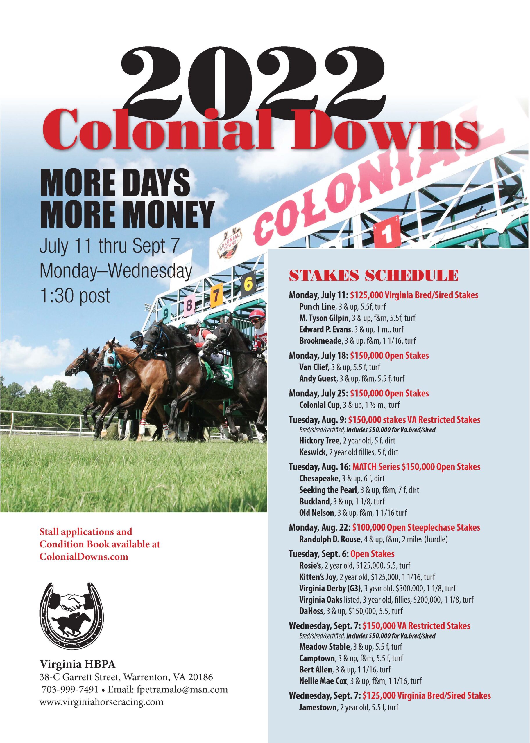 2022 Colonial Downs Racing Season July through September Virginia